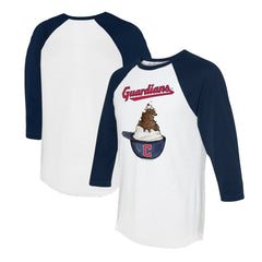 Cleveland Guardians Tiny Turnip Unisex Sundae Helmet 3/4-Sleeve Raglan T-Shirt White/Navy