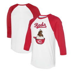 Cincinnati Reds Tiny Turnip Unisex Sundae Helmet 3/4-Sleeve Raglan T-Shirt White/Red