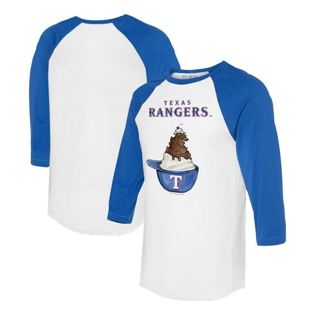Texas Rangers Tiny Turnip Unisex Sundae Helmet 3/4-Sleeve Raglan T-Shirt White/Royal
