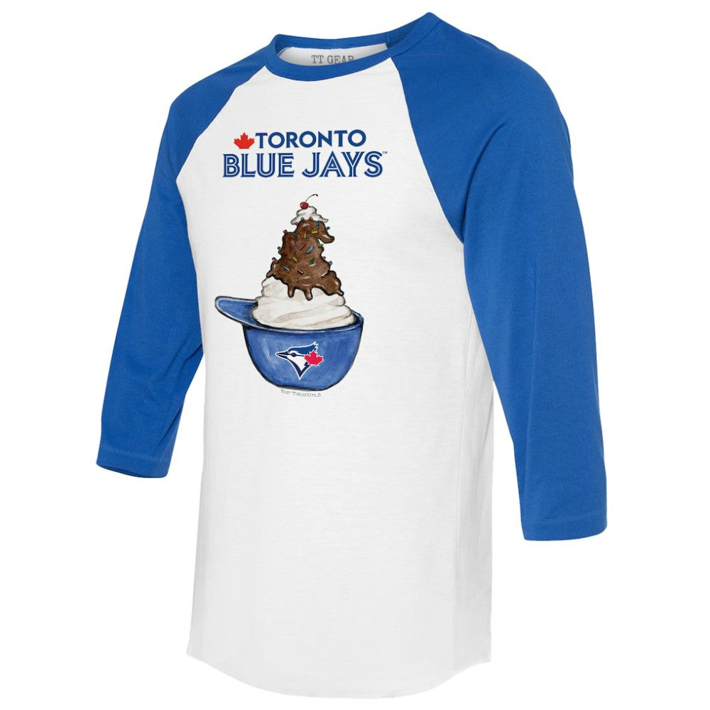 Toronto Blue Jays Tiny Turnip Unisex Sundae Helmet 3/4-Sleeve Raglan T-Shirt White/Royal