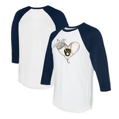 Milwaukee Brewers Tiny Turnip Unisex Tiara Heart 3/4-Sleeve Raglan T-Shirt White/Navy