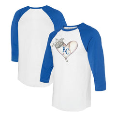 Kansas City Royals Tiny Turnip Unisex Tiara Heart 3/4-Sleeve Raglan T-Shirt White/Royal