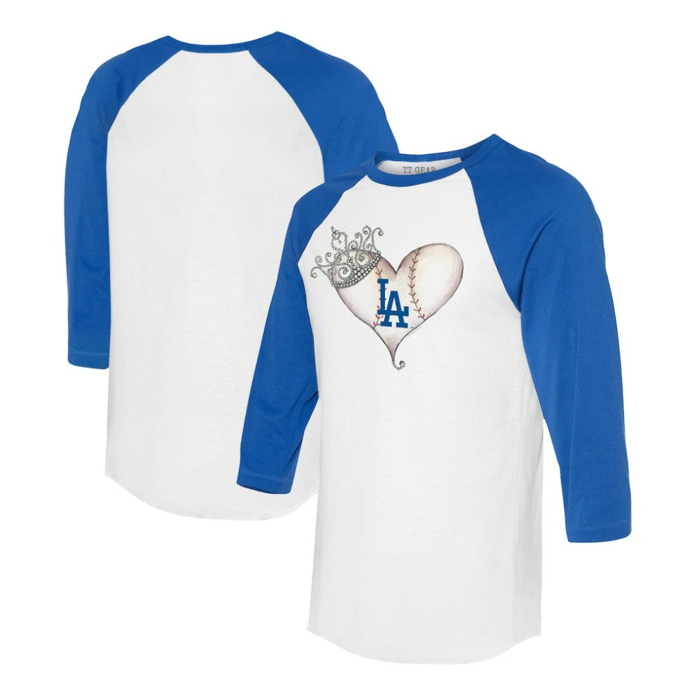 Los Angeles Dodgers Tiny Turnip Unisex Tiara Heart 3/4-Sleeve Raglan T-Shirt White/Royal