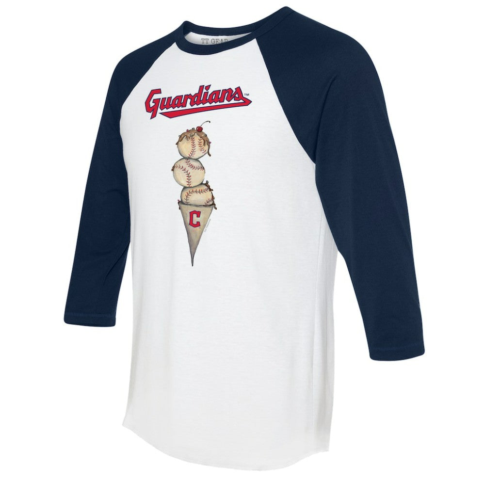Cleveland Guardians Tiny Turnip Unisex Triple Scoop 3/4-Sleeve Raglan T-Shirt White/Navy