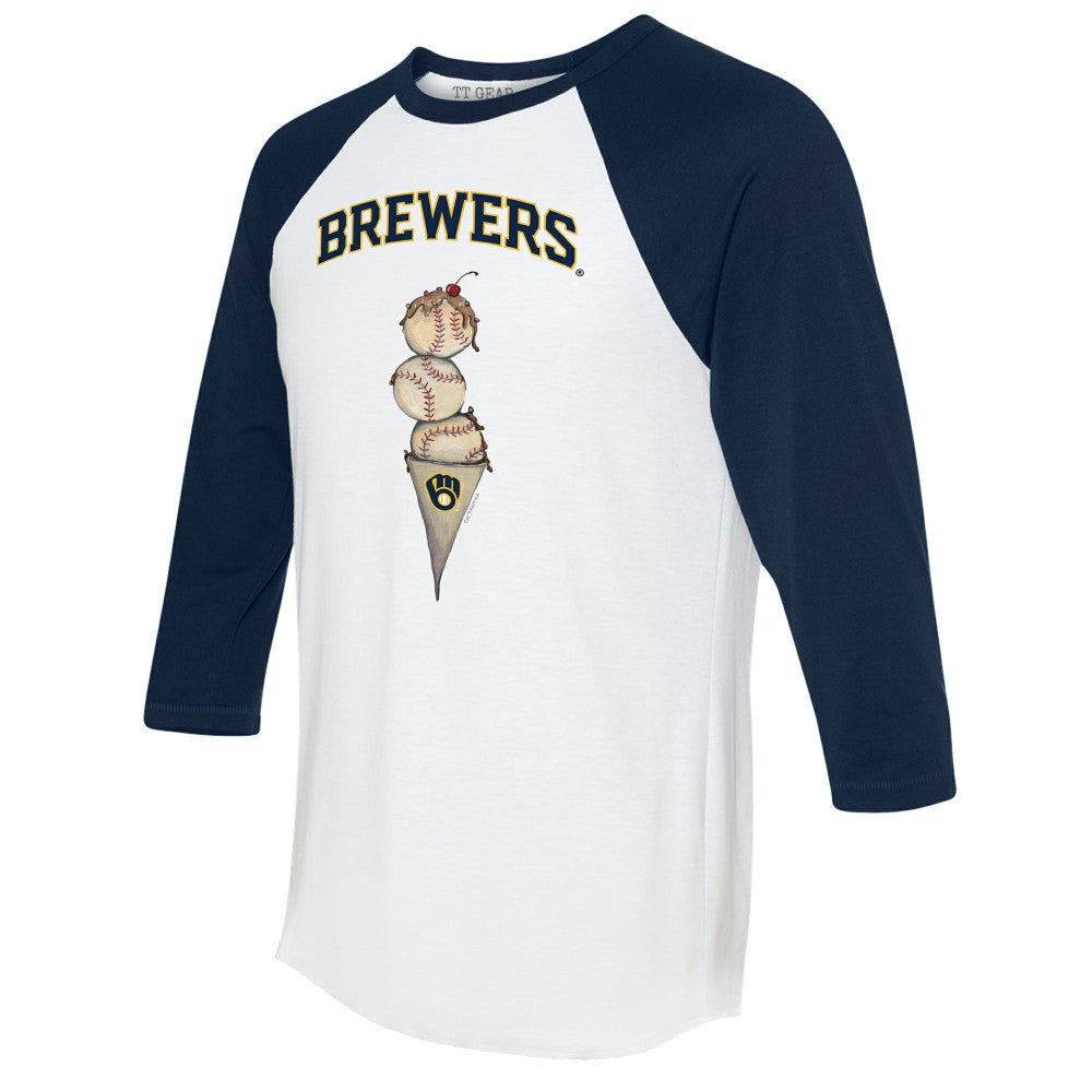 Milwaukee Brewers Tiny Turnip Unisex Triple Scoop 3/4-Sleeve Raglan T-Shirt White/Navy