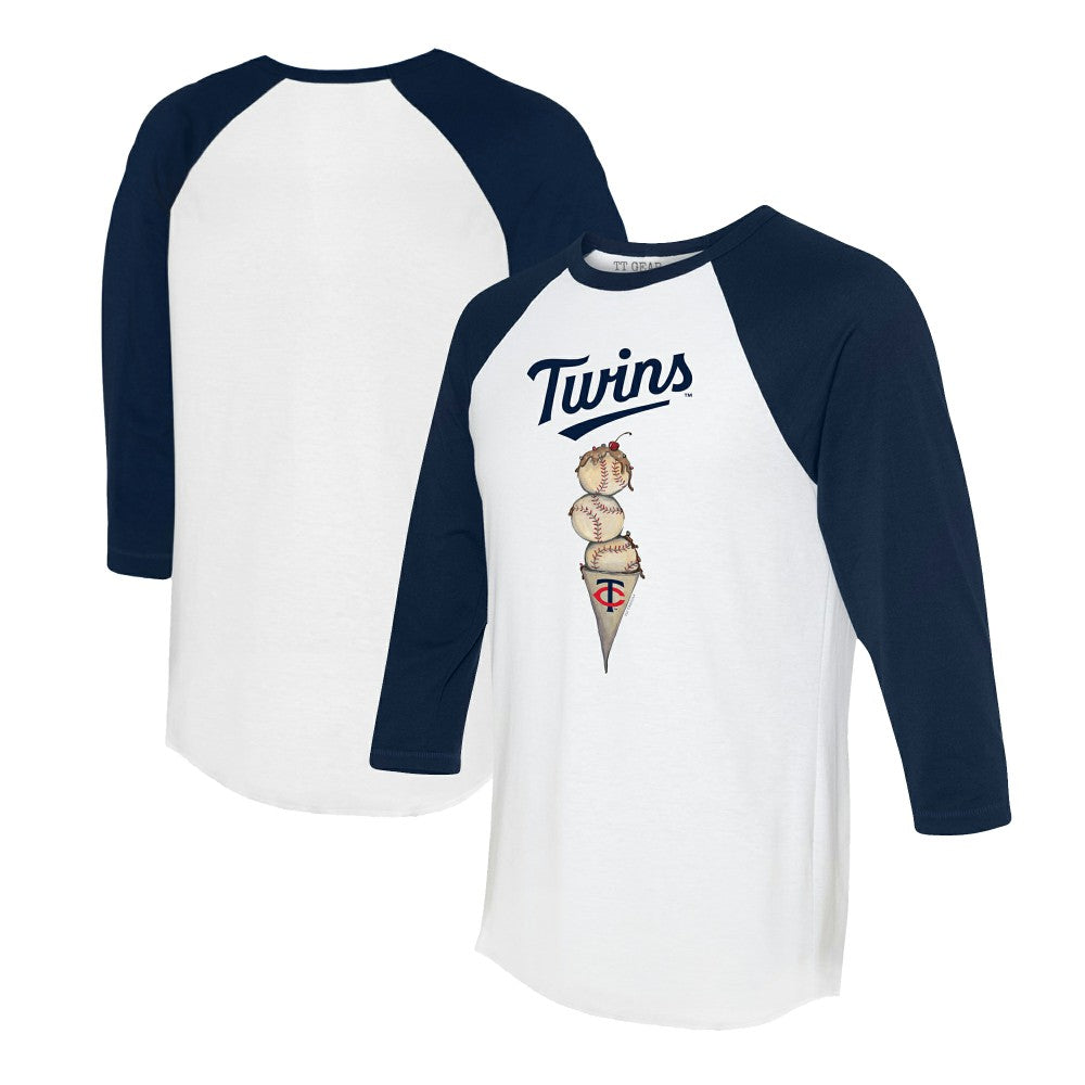 Minnesota Twins Tiny Turnip Unisex Triple Scoop 3/4-Sleeve Raglan T-Shirt White/Navy