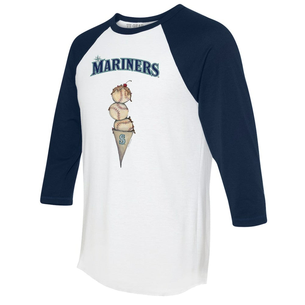 Seattle Mariners Tiny Turnip Unisex Triple Scoop 3/4-Sleeve Raglan T-Shirt White/Navy