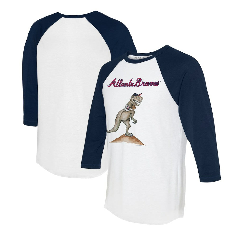 Atlanta Braves Tiny Turnip Unisex TT Rex 3/4-Sleeve Raglan T-Shirt White/Navy
