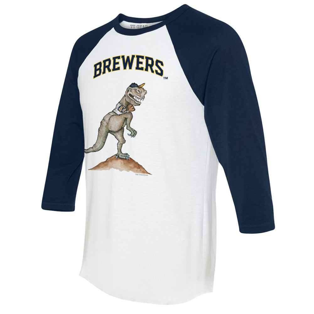 Milwaukee Brewers Tiny Turnip Unisex TT Rex 3/4-Sleeve Raglan T-Shirt White/Navy