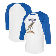 Texas Rangers Tiny Turnip Unisex TT Rex 3/4-Sleeve Raglan T-Shirt White/Royal