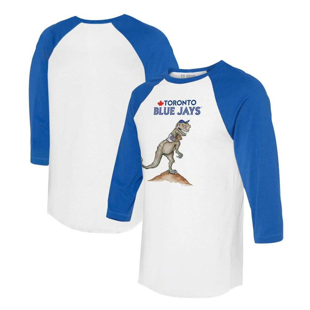 Toronto Blue Jays Tiny Turnip Unisex TT Rex 3/4-Sleeve Raglan T-Shirt White/Royal
