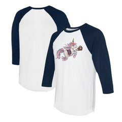 Cleveland Guardians Tiny Turnip Unisex Unicorn 3/4-Sleeve Raglan T-Shirt White/Navy