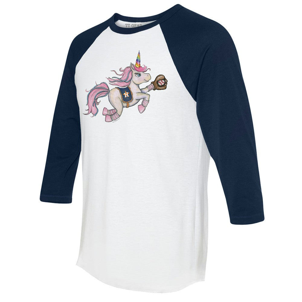 Houston Astros Tiny Turnip Unisex Unicorn 3/4-Sleeve Raglan T-Shirt White/Navy