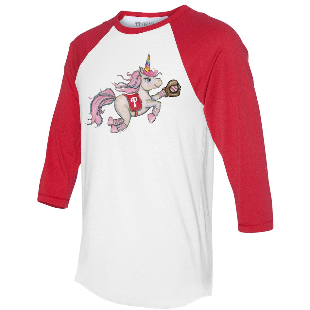 Philadelphia Phillies Tiny Turnip Unisex Unicorn 3/4-Sleeve Raglan T-Shirt White/Red