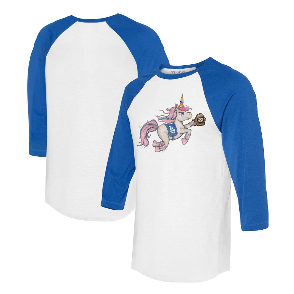Los Angeles Dodgers Tiny Turnip Unisex Unicorn 3/4-Sleeve Raglan T-Shirt White/Royal
