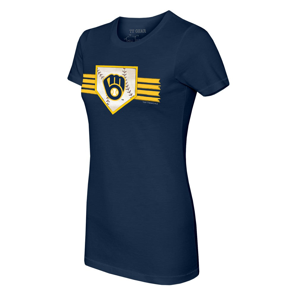 Milwaukee Brewers Tiny Turnip Women's Base Stripe T-Shirt Navy