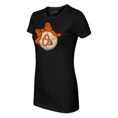 Baltimore Orioles Tiny Turnip Women's Baseball Bow T-Shirt Black