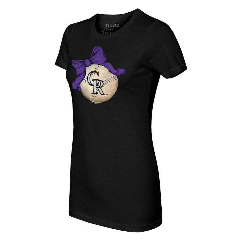 Colorado Rockies Tiny Turnip Women's Baseball Bow T-Shirt Black