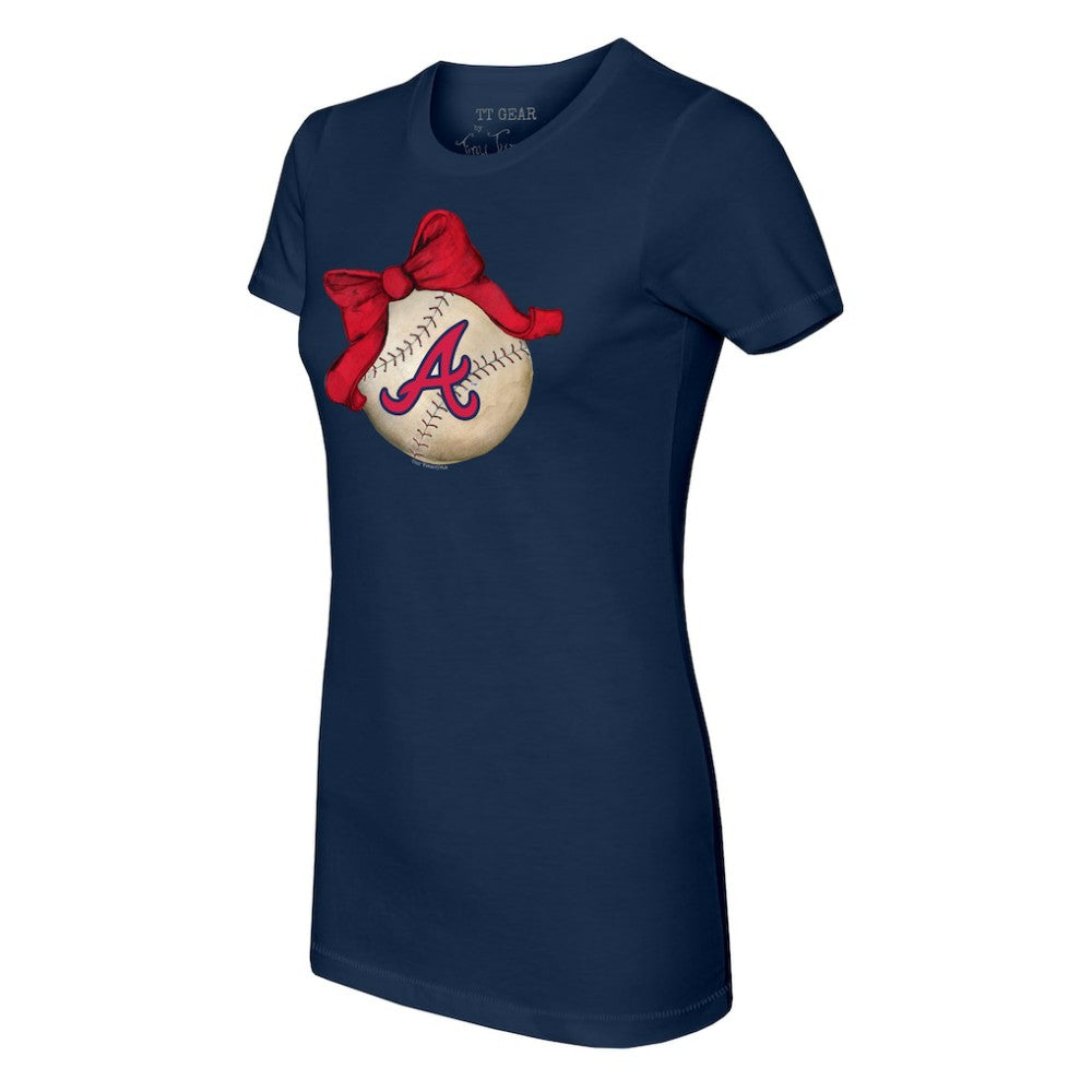 Atlanta Braves Tiny Turnip Women's Baseball Bow T-Shirt Navy