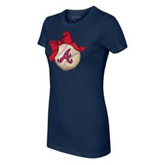 Atlanta Braves Tiny Turnip Women's Baseball Bow T-Shirt Navy