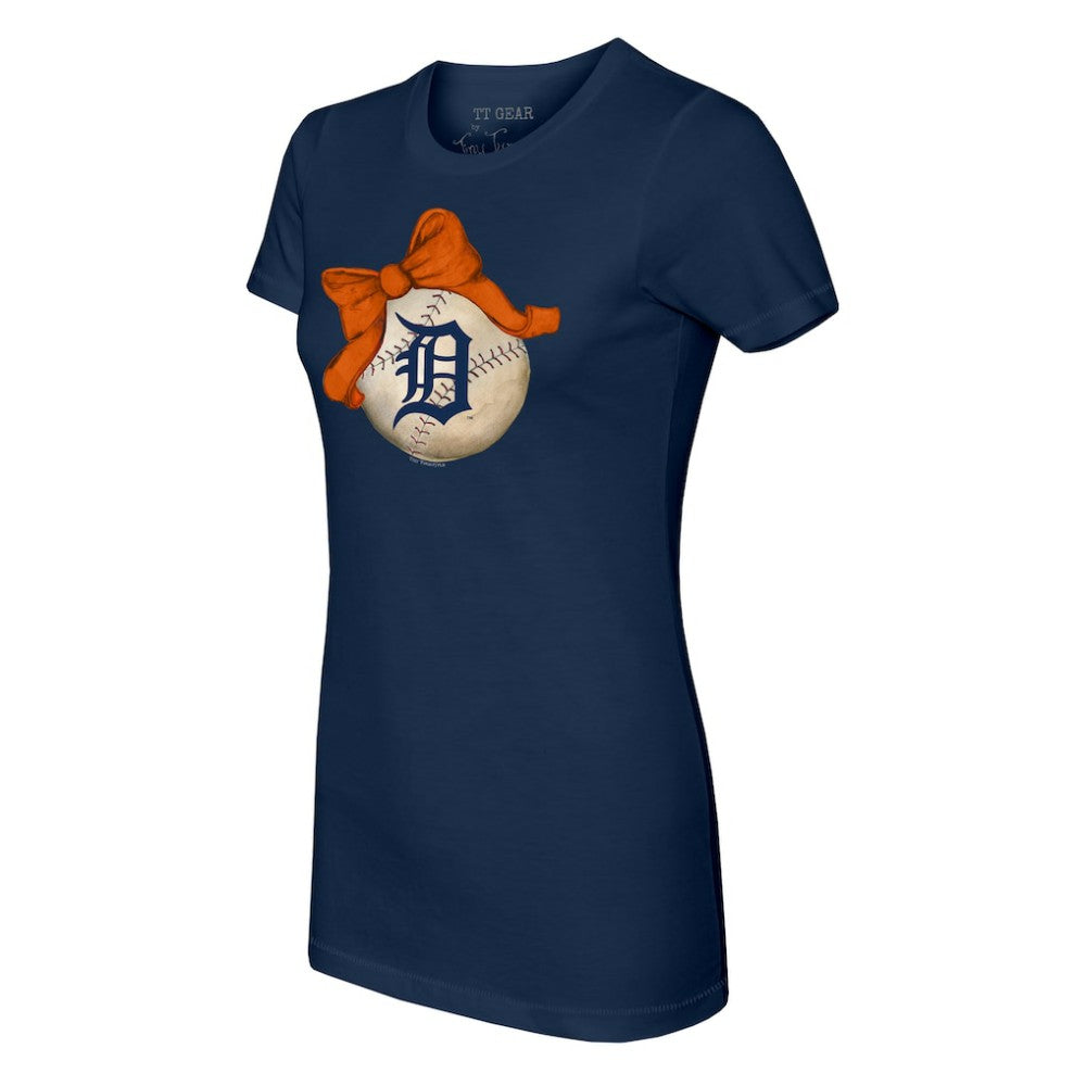 Detroit Tigers Tiny Turnip Women's Baseball Bow T-Shirt Navy