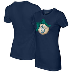 Seattle Mariners Tiny Turnip Women's Baseball Bow T-Shirt Navy