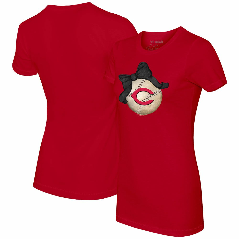 Cincinnati Reds Tiny Turnip Women's Baseball Bow T-Shirt Red