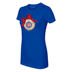 Chicago Cubs Tiny Turnip Women's Baseball Bow T-Shirt Royal