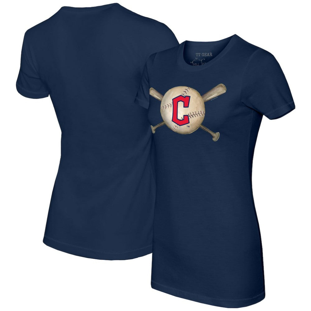 Cleveland Guardians Tiny Turnip Women's Baseball Cross Bats T-Shirt Navy