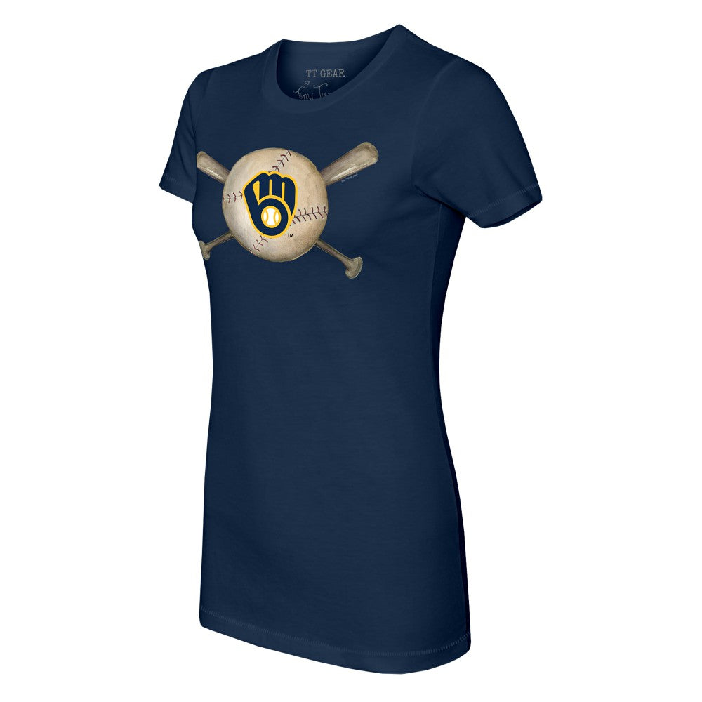 Milwaukee Brewers Tiny Turnip Women's Baseball Cross Bats T-Shirt Navy