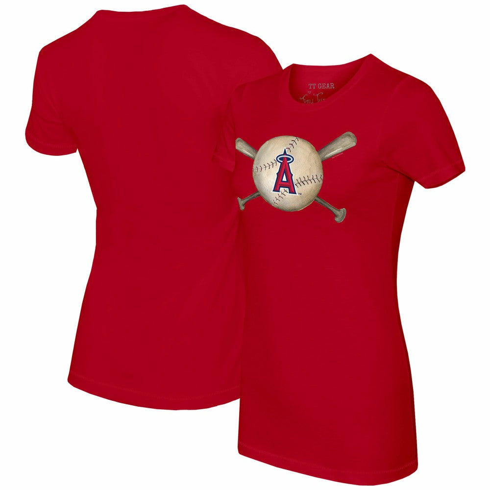 Los Angeles Angels Tiny Turnip Women's Baseball Cross Bats T-Shirt Red