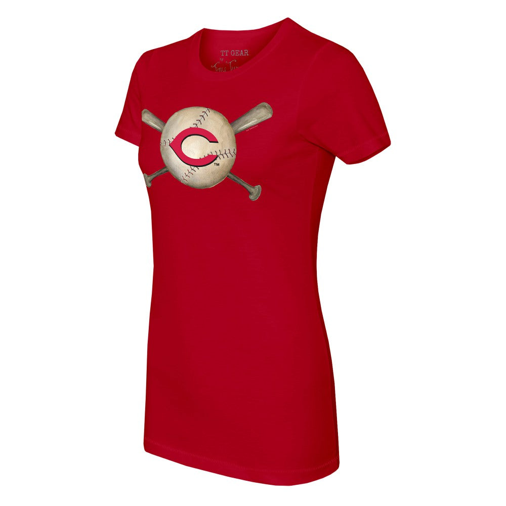 Cincinnati Reds Tiny Turnip Women's Baseball Cross Bats T-Shirt Red