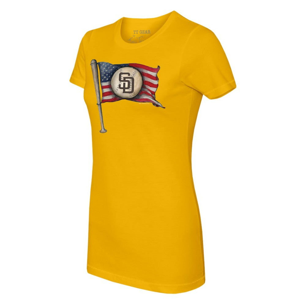 San Diego Padres Tiny Turnip Women's Baseball Flag T-Shirt Gold