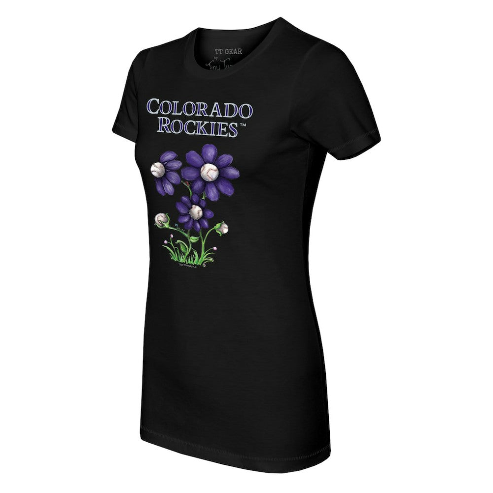 Colorado Rockies Tiny Turnip Women's Blooming Baseballs T-Shirt Black