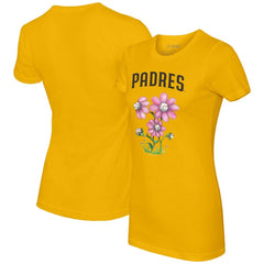 San Diego Padres Tiny Turnip Women's Blooming Baseballs T-Shirt Gold