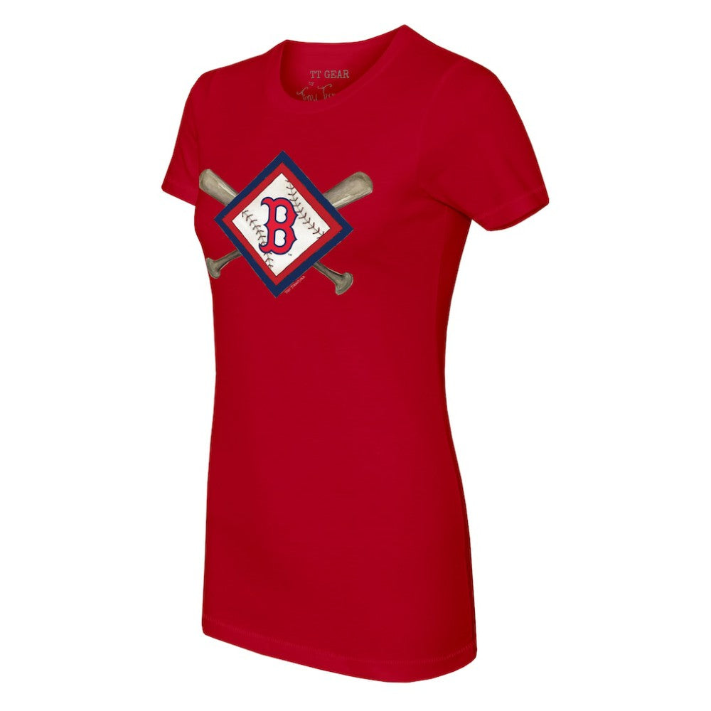 Boston Red Sox Tiny Turnip Women's Diamond Cross Bats T-Shirt Red