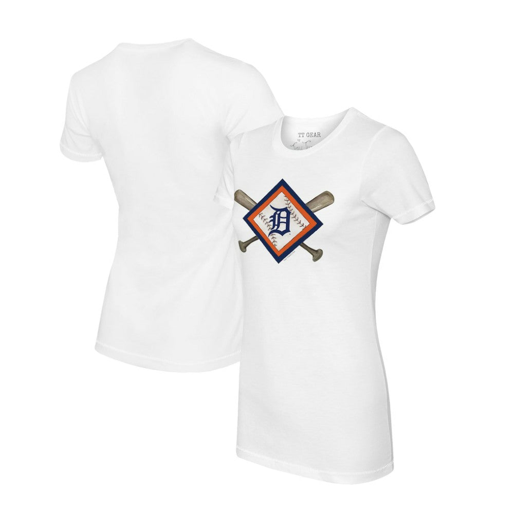 Detroit Tigers Tiny Turnip Women's Diamond Cross Bats T-Shirt White