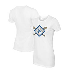Los Angeles Dodgers Tiny Turnip Women's Diamond Cross Bats T-Shirt White