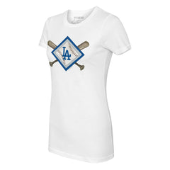 Los Angeles Dodgers Tiny Turnip Women's Diamond Cross Bats T-Shirt White