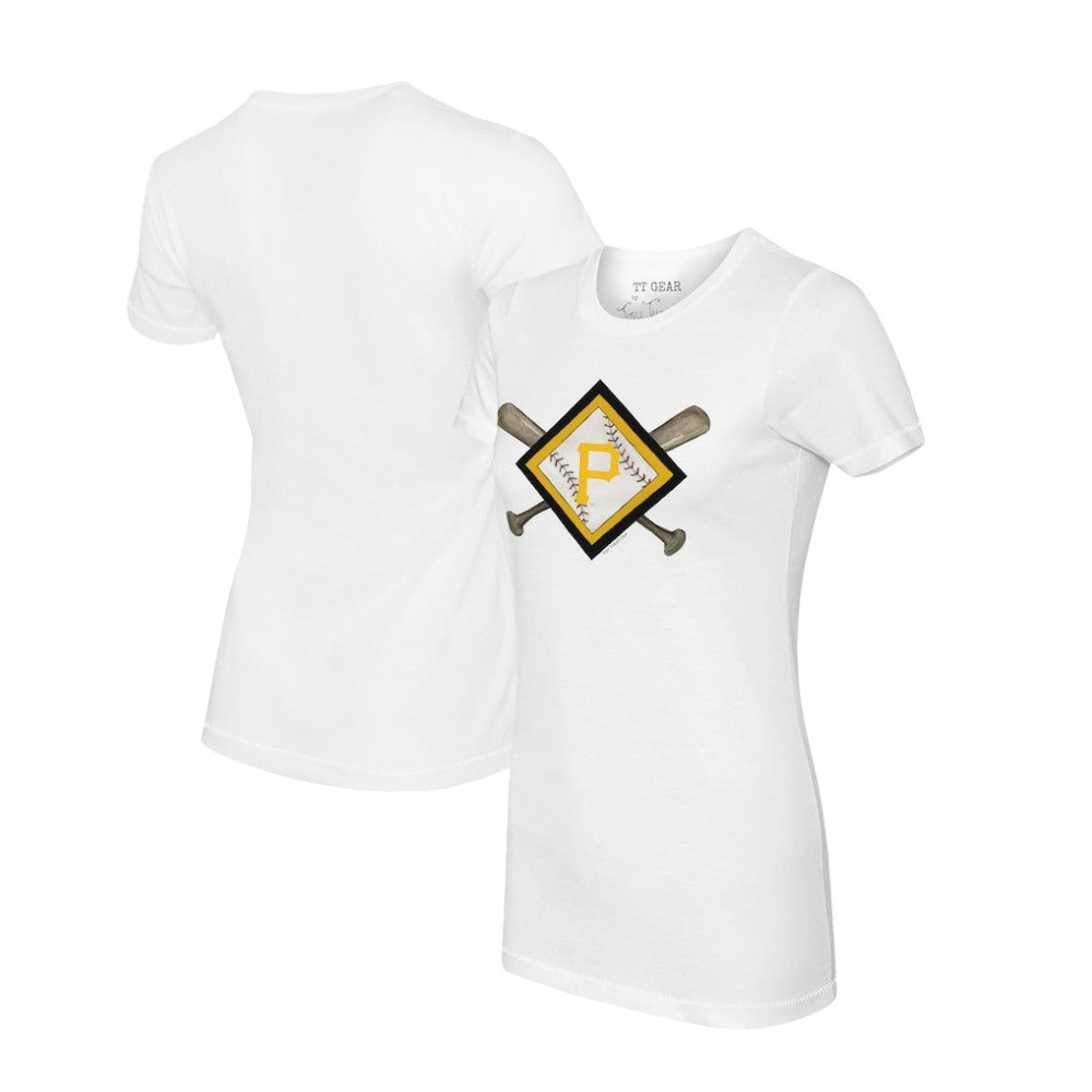 Pittsburgh Pirates Tiny Turnip Women's Diamond Cross Bats T-Shirt White