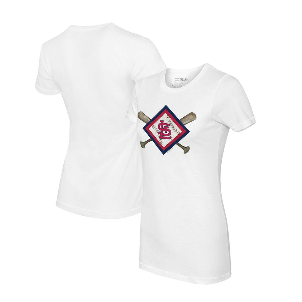 St. Louis Cardinals Tiny Turnip Women's Diamond Cross Bats T-Shirt White