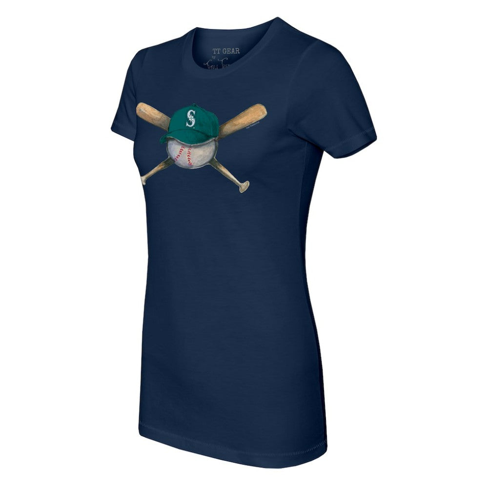 Seattle Mariners Tiny Turnip Women's Hat Crossbats T-Shirt Navy