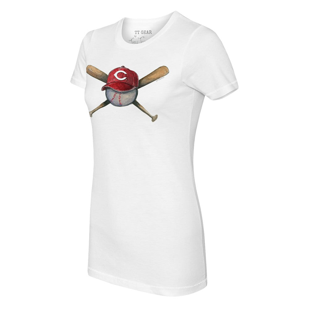 Cincinnati Reds Tiny Turnip Women's Hat Crossbats T-Shirt White
