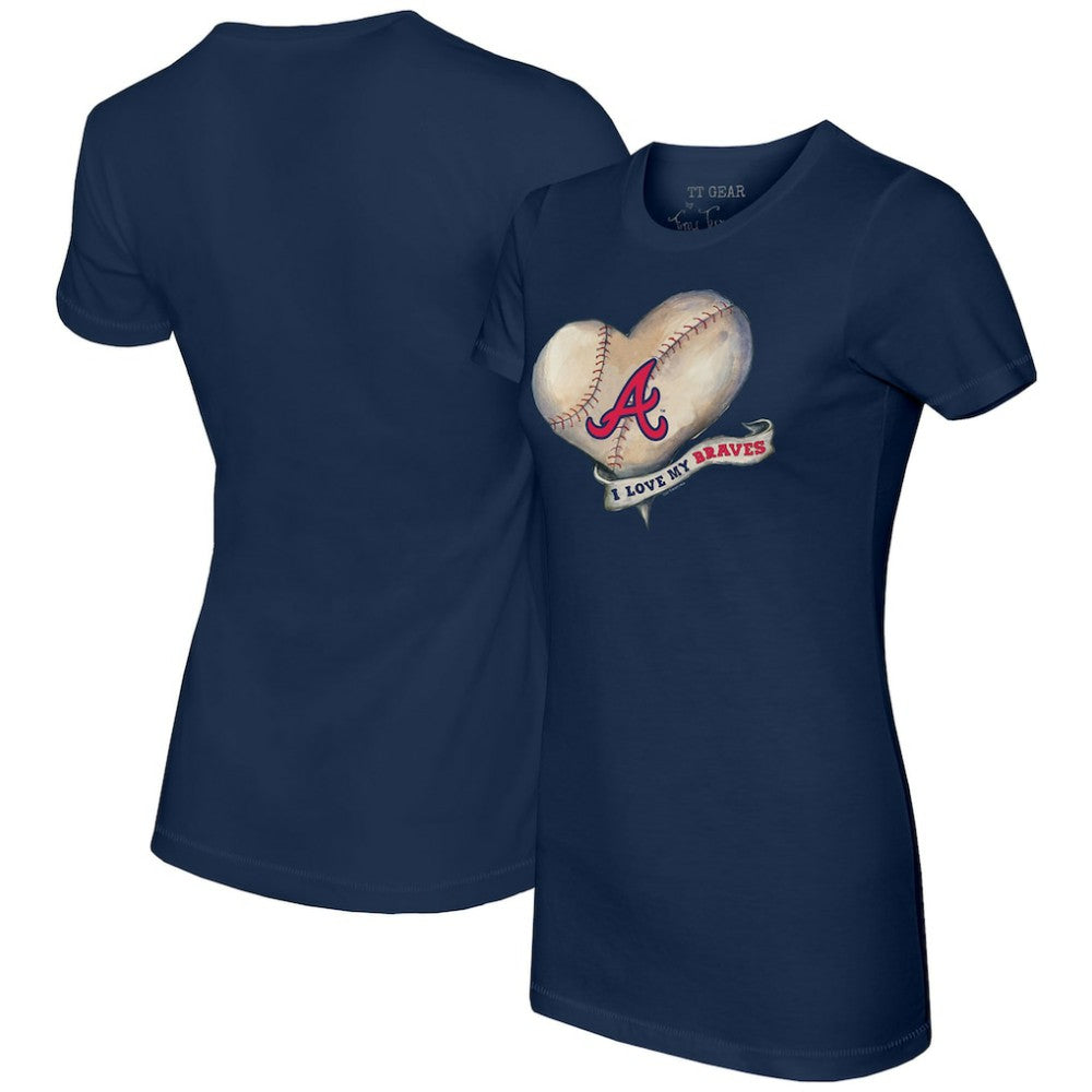 Atlanta Braves Tiny Turnip Women's Heart Banner T-Shirt Navy