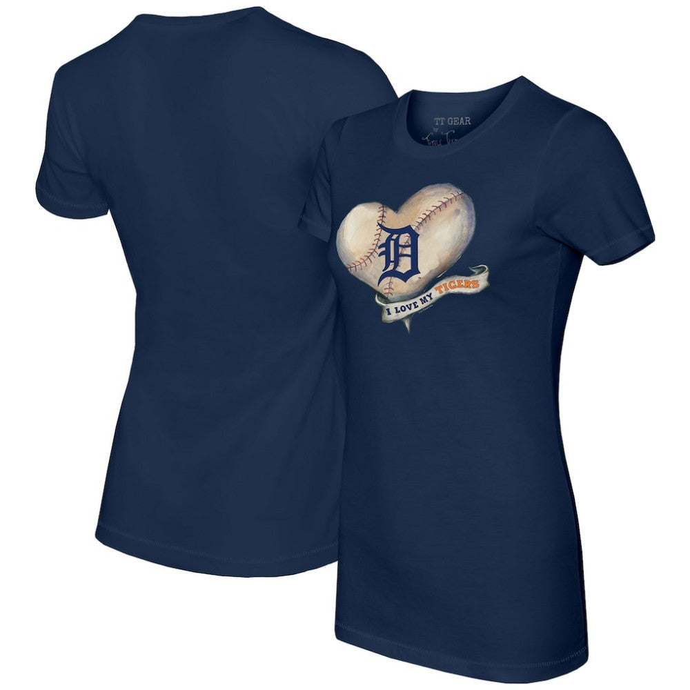 Detroit Tigers Tiny Turnip Women's Heart Banner T-Shirt Navy