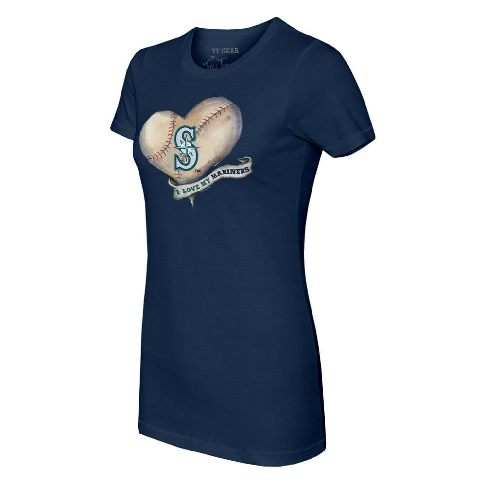 Seattle Mariners Tiny Turnip Women's Heart Banner T-Shirt Navy