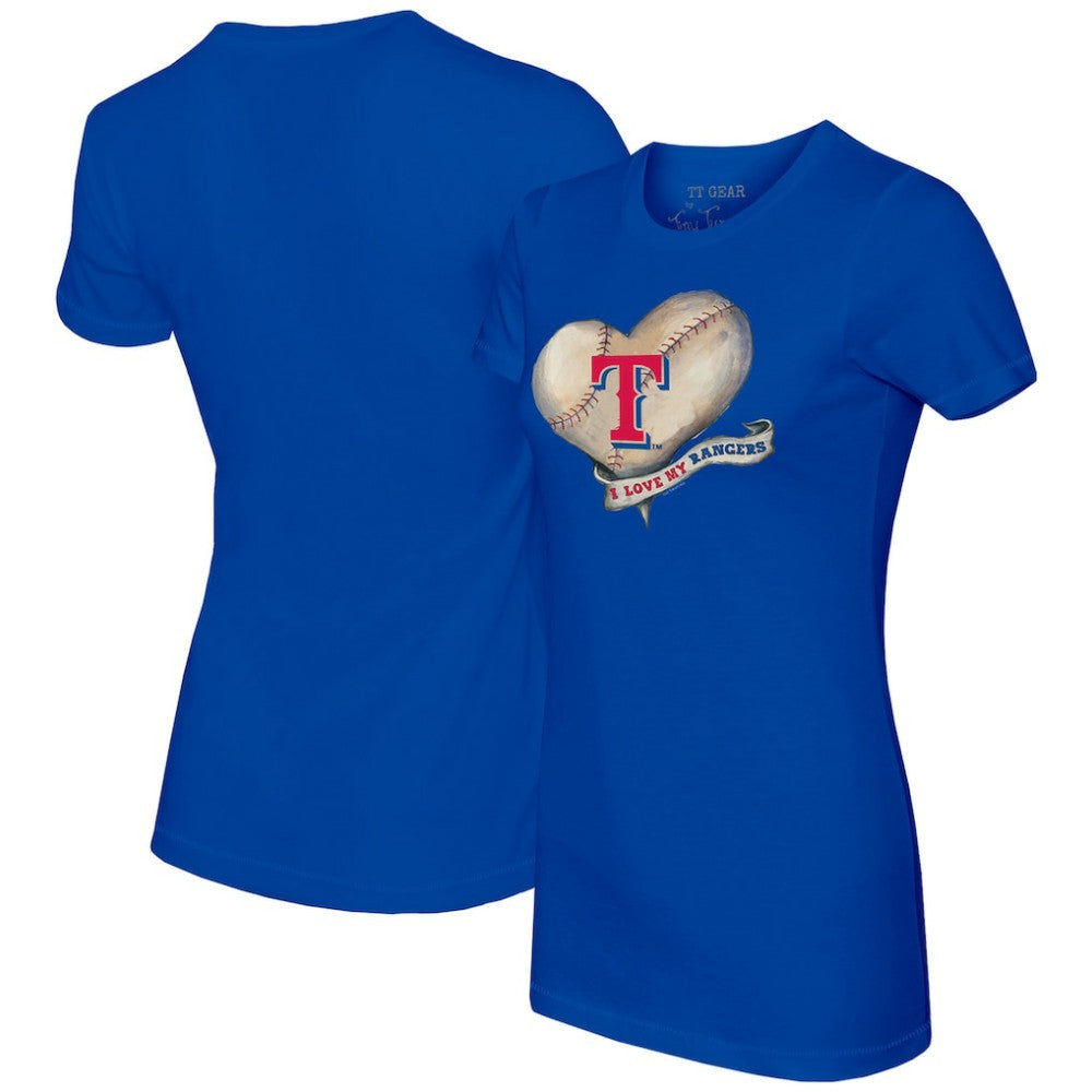 Texas Rangers Tiny Turnip Women's Heart Banner T-Shirt Royal