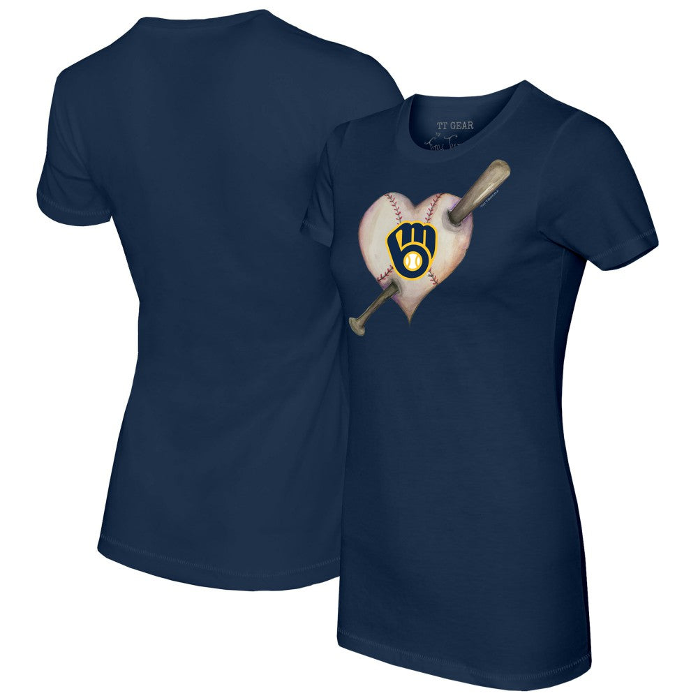 Milwaukee Brewers Tiny Turnip Women's Heart Bat T-Shirt Navy