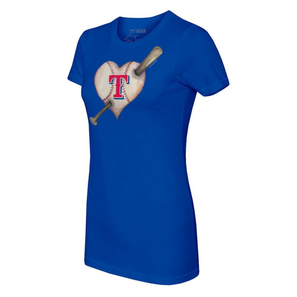 Texas Rangers Tiny Turnip Women's Heart Bat T-Shirt Royal