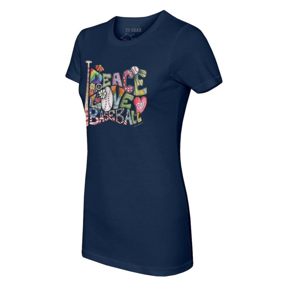 Washington Nationals Tiny Turnip Women's Peace Love Baseball Fitted T-Shirt Navy
